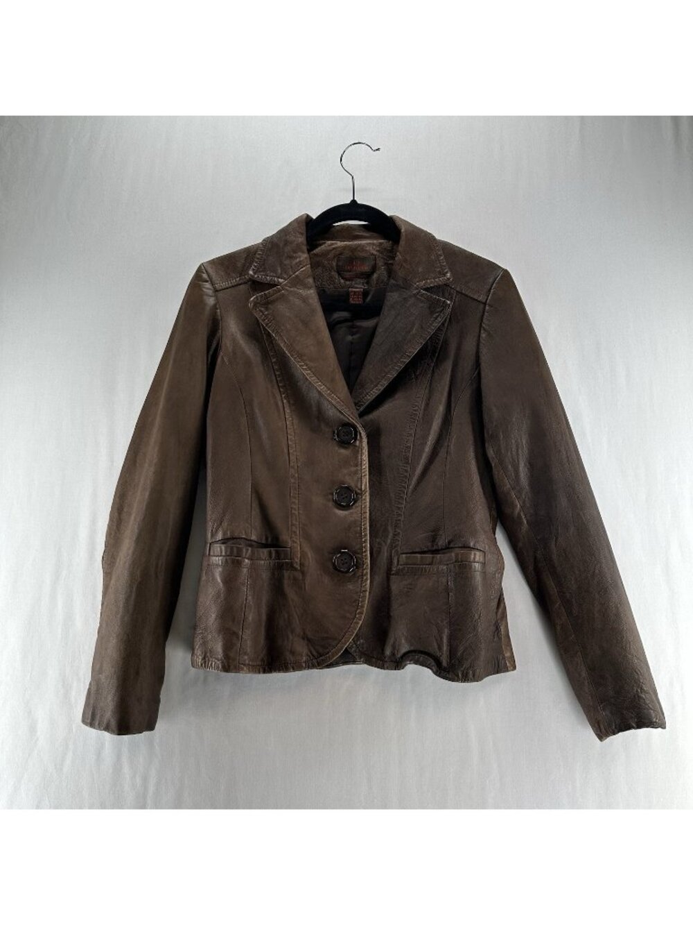 Danier Italian Leather Blazer Jacket Womens M Tailored Lined Notch Vintage Brown